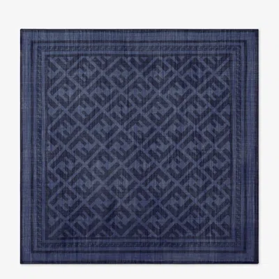 Fendi 70x70 Ff Diagonal Navy Fleece Wool Bandana In Blue