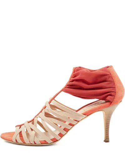 Pre-owned Fendi 75mm Ruched Heeled Sandals In Neutral