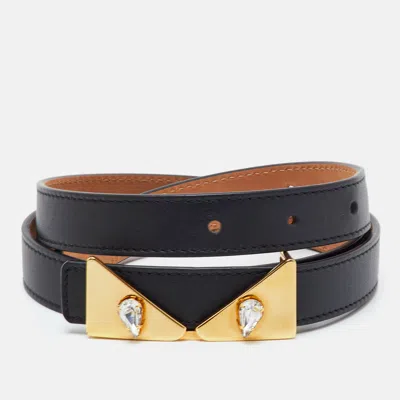 Pre-owned Fendi 85cm Black Leather Monster Eyes Waist Belt