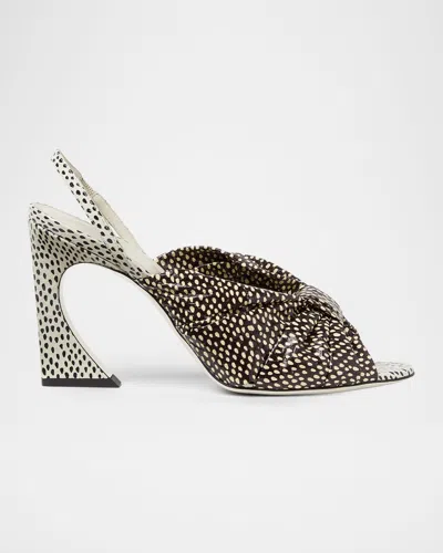 Fendi 85mm Arco Peppered Falena Leather Slingback Sandals In Green