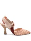 Fendi Pink Ff Embroidery High-heeled Slingbacks In Pink