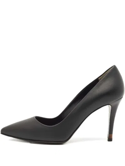 Pre-owned Fendi 85mm Leather Pointed-toe Pumps In Black