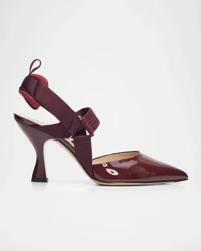 Fendi 85mm Vernice Patent Leather Slingback Pumps In Burgundy
