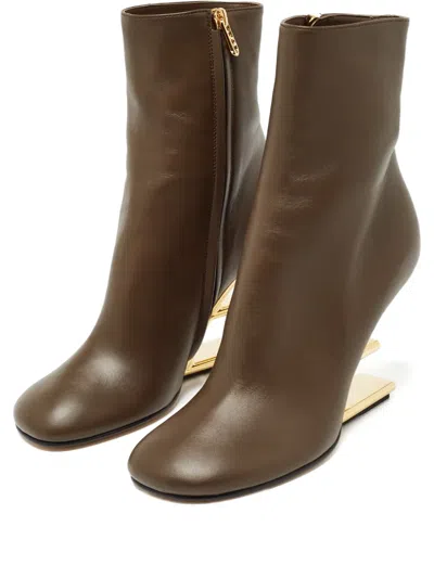 Pre-owned Fendi 90mm Leather Boots In Brown