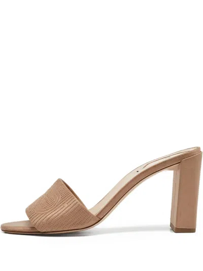 Pre-owned Fendi 90mm Logo-stitched Sandals In Neutral
