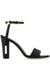 Fendi Leather Open Toe Block Heel Sandals In Black