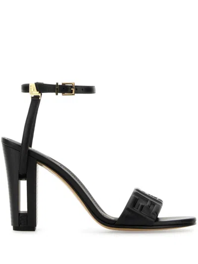 Fendi 95mm Delfina Leather Sandals In Black