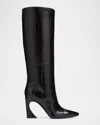 Fendi 95mm Eel Leather Curved Heel Knee-high Boots In Black
