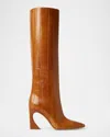 Fendi 95mm Eel Leather Curved Heel Knee-high Boots In Brown