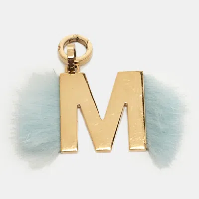 Pre-owned Fendi Abclick Letter M Fur Gold Tone Charm In Blue