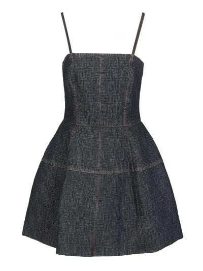 Fendi Abito Ff Padded Deni Dresses Violet In Gray
