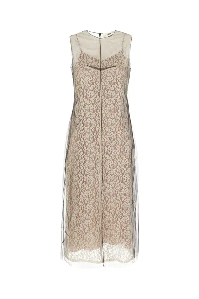 Fendi Abito In Pizzo Bianco In Neutral