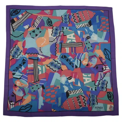 Pre-owned Fendi Abstract Art Silk Scarf With Box In Gray