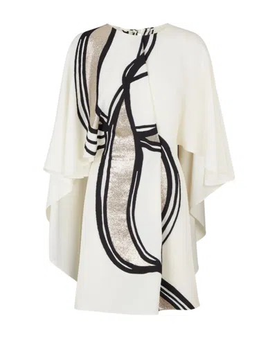 Fendi Abstract-print Cape Dress In White