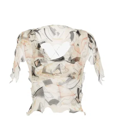 Fendi Abstract-print Silk Blouse In White