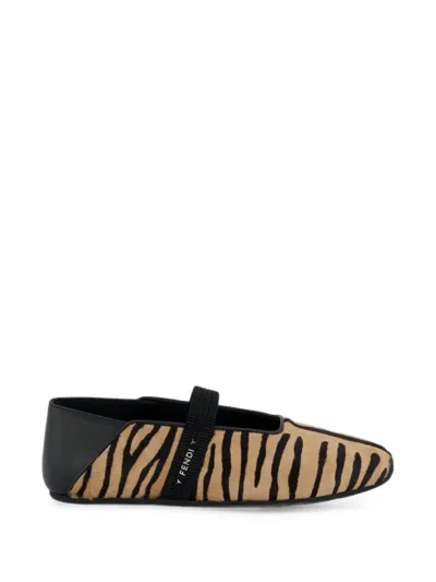 Fendi Academia Animal-print Ballet Flats In Neutral