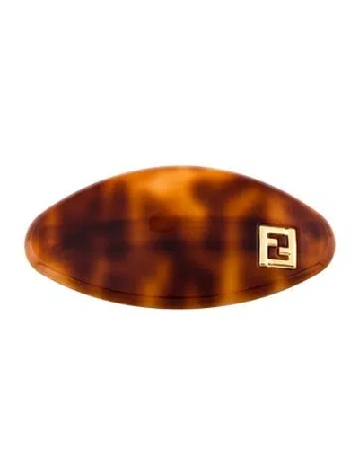 Pre-owned Fendi Acrylic Pattern Print Hair Clip In Brown