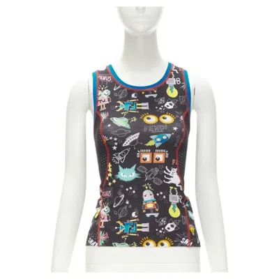 Pre-owned Fendi Activewear Black Ff Robot Monster Eye Tank Top Xs