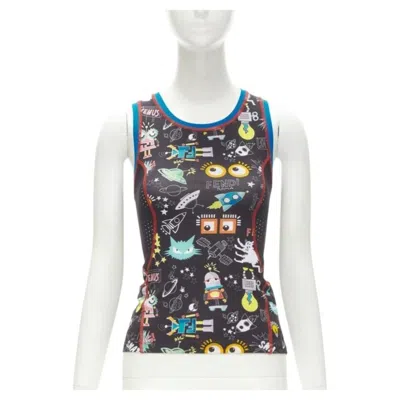Pre-owned Fendi Activewear Black Ff Robot Monster Eye Tank Top Xs
