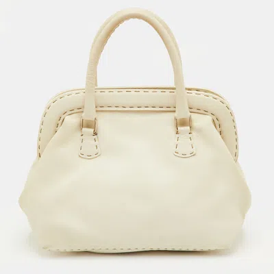 Pre-owned Fendi Adele White Leather Selleria Satchel