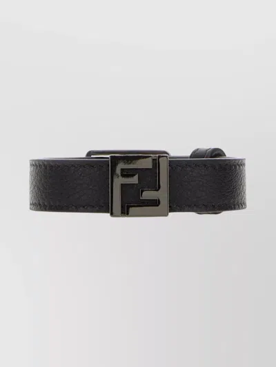 Fendi Adjustable Leather Strap Bracelet With Metal Hardware In Blue