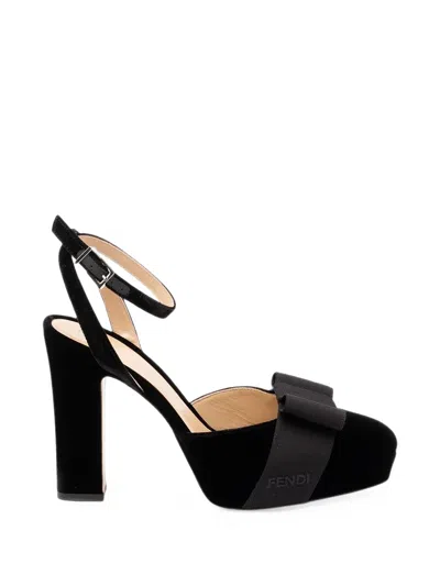 Fendi After Nine Velvet Slingback Pumps With Square Toe And Ankle Strap In Black