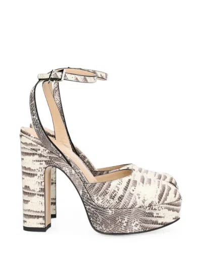 Fendi After 9 Lizard-effect Platform Sandals In Neutral