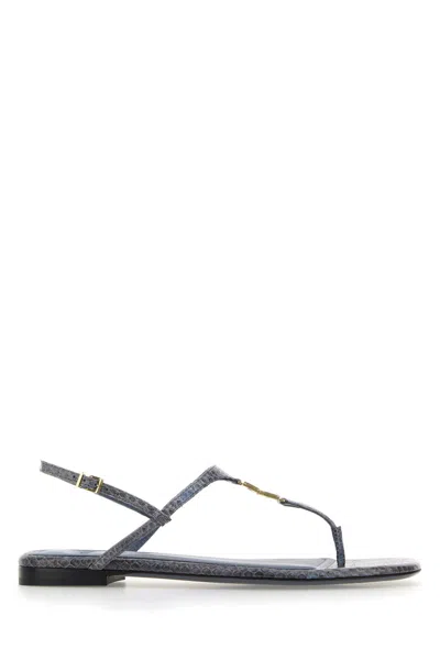 Fendi Ffold Snakeskin Sandal In Silver