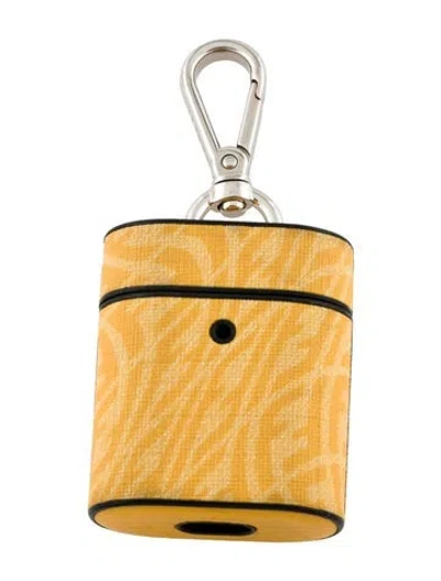 Pre-owned Fendi Airpods Keychain Case In Yellow