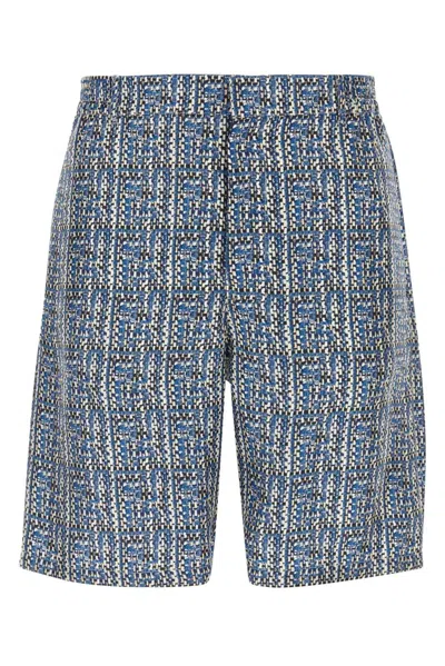 Fendi All-over Ff Braided Printed Bermuda Shorts In Navy