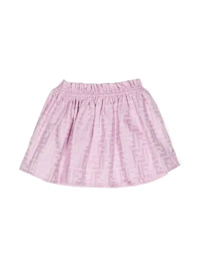 Fendi Babies' All-over Ff Cotton Skirt In 紫色