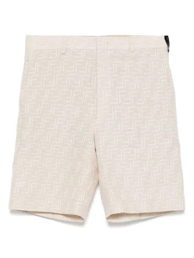 Fendi All-over Ff-jacquard Shorts In Neutrals