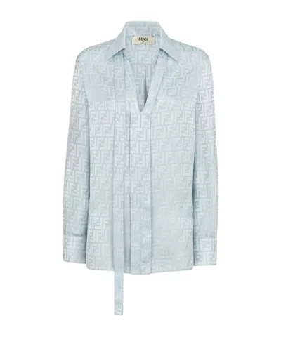 Fendi All-over Ff Printed V-neck Satin Shirt In White