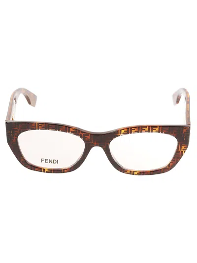 Fendi All-over Logo Detail Glasses In 055 - Havana