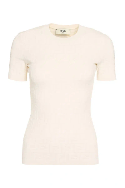 Fendi All-over Logo Knitted T-shirt In White