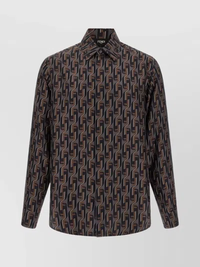 Fendi Nity Print Silk Long-sleeved Shirt In Multi