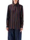 Fendi Striped Silk Shirt In Cocoa/navy