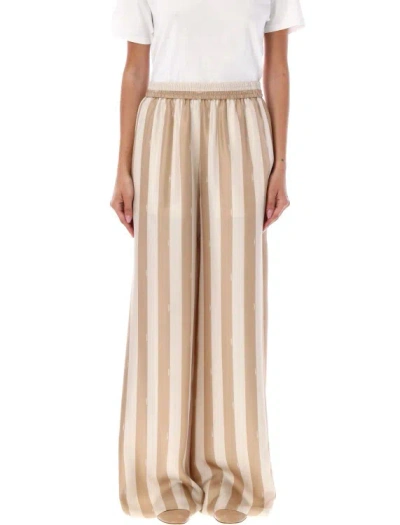 Fendi Beige Pequin Silk Pajama Trousers In Gray