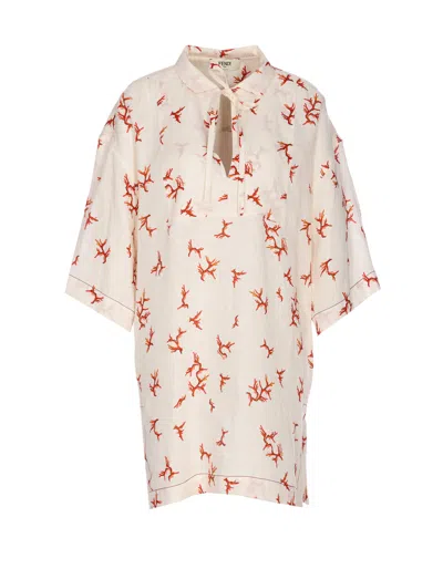 Fendi Allover Coral Print Shirt In Neutral
