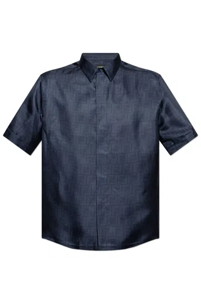 Fendi Allover Logo Printed Buttoned Shirt In Blue