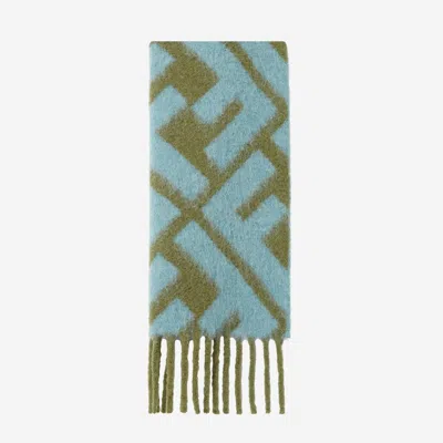 Fendi Alpaca And Wool Blend With Ff Logo Scarf In Blue