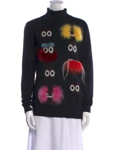 Pre-owned Fendi Alpaca Graphic Print Sweatshirt In Black