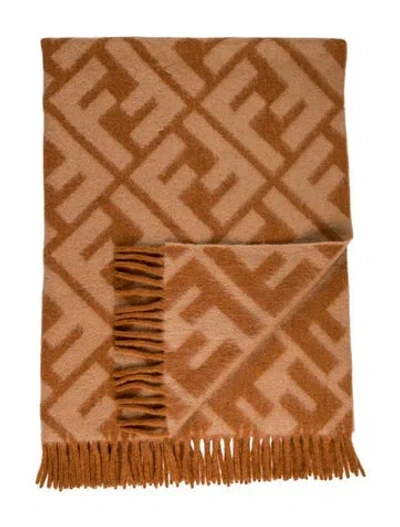 Pre-owned Fendi Alpaca-blend Throw Blanket In Brown