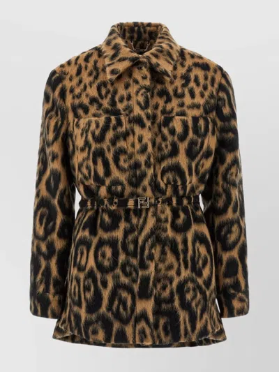 FENDI ANIMAL PRINT BELTED JACKET COLLAR