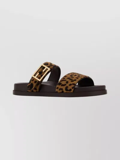 Fendi Animal Print Flat Sole Open Toe Slippers In Brown