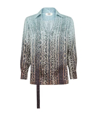 FENDI FENDI ALL-OVER ANIMALIER PRINTED V-NECK BLOUSE