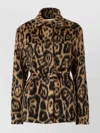 Fendi Women Multicolor Coat With Ff Buckled Belt On The Front And All-over Leopard Motif In Wool Ble In Brown