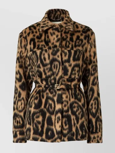 FENDI ANIMAL PRINT WOOL JACKET BELTED