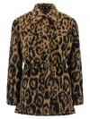 Fendi Women Multicolor Coat With Ff Buckled Belt On The Front And All-over Leopard Motif In Wool Ble In Brown