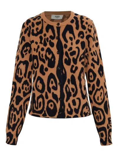 Fendi Animal-print Cardigan In Multi